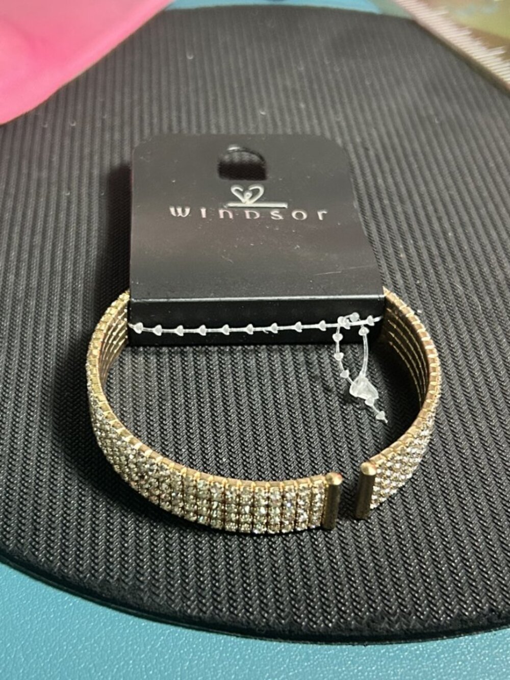 Windsor Gold Tone 5-Row Clear Crystal Rhinestone Statement Cuff Bracelet New
